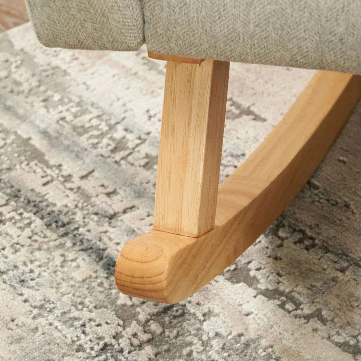 Rocking chair wooden base with curved rockers and upholstered seat edge
