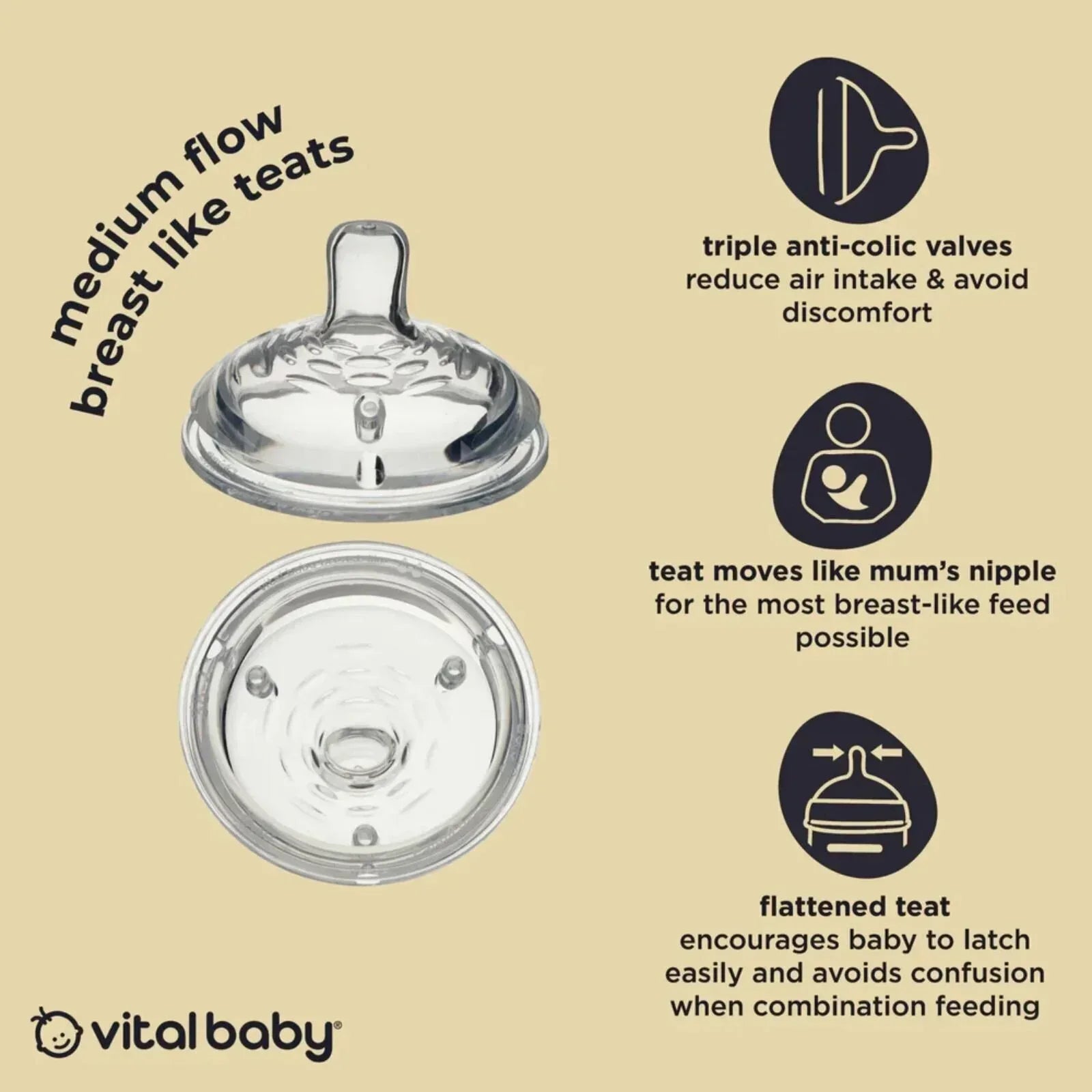 Vital Baby Nurture Breast Like Teats Medium Flow Pack of 2 - Bobobiy