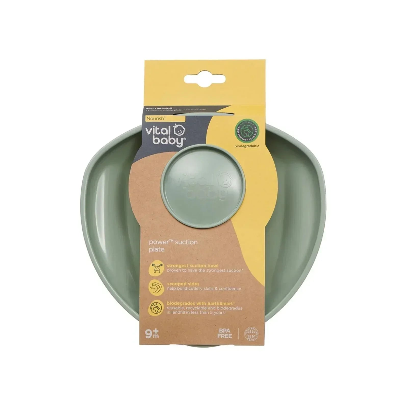 Vital Baby Nourish Power Suction Plate - Natural Moss - Bobobiy