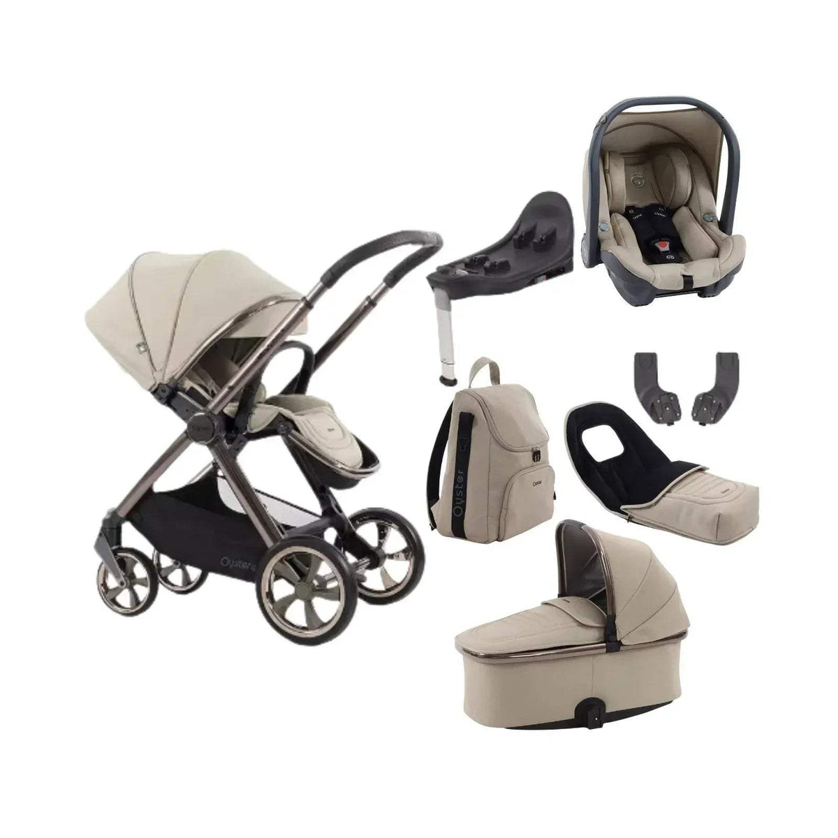 Baby stroller travel bundle in buttermilk with car seat and matching accessories