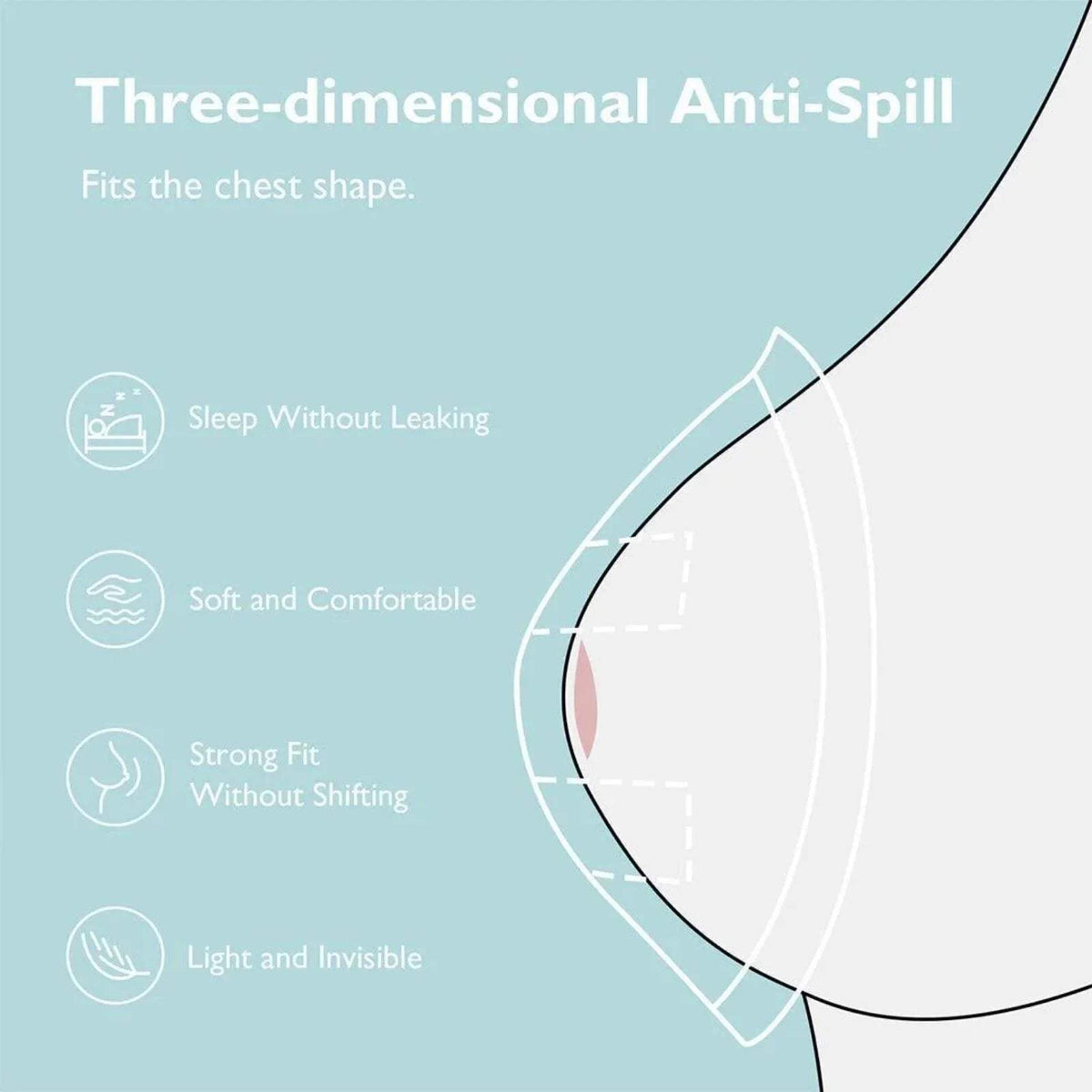 Curved anti-spill disposable nursing pad insert, white with breathable perforations