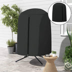 Black egg chair cover with arched canopy, zipper seam, and visible support legs