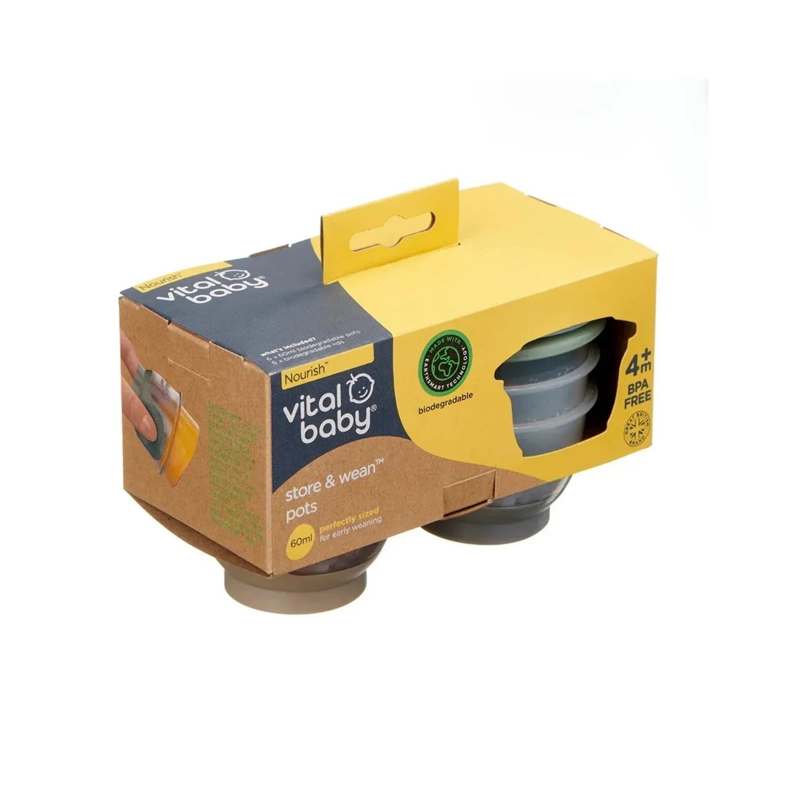 Vital Baby Nourish Store & Wean Pots 60ml Pack of 6 - Bobobiy