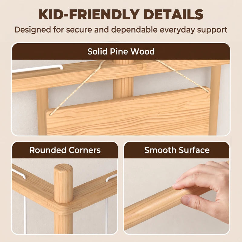 Wooden storage organizer detail with rounded corners and smooth pine surfaces