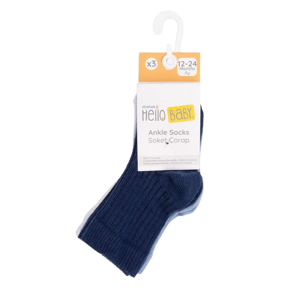 HelloBaby Ankle Socks 3 pcs - Navy Blue - Bobobiy