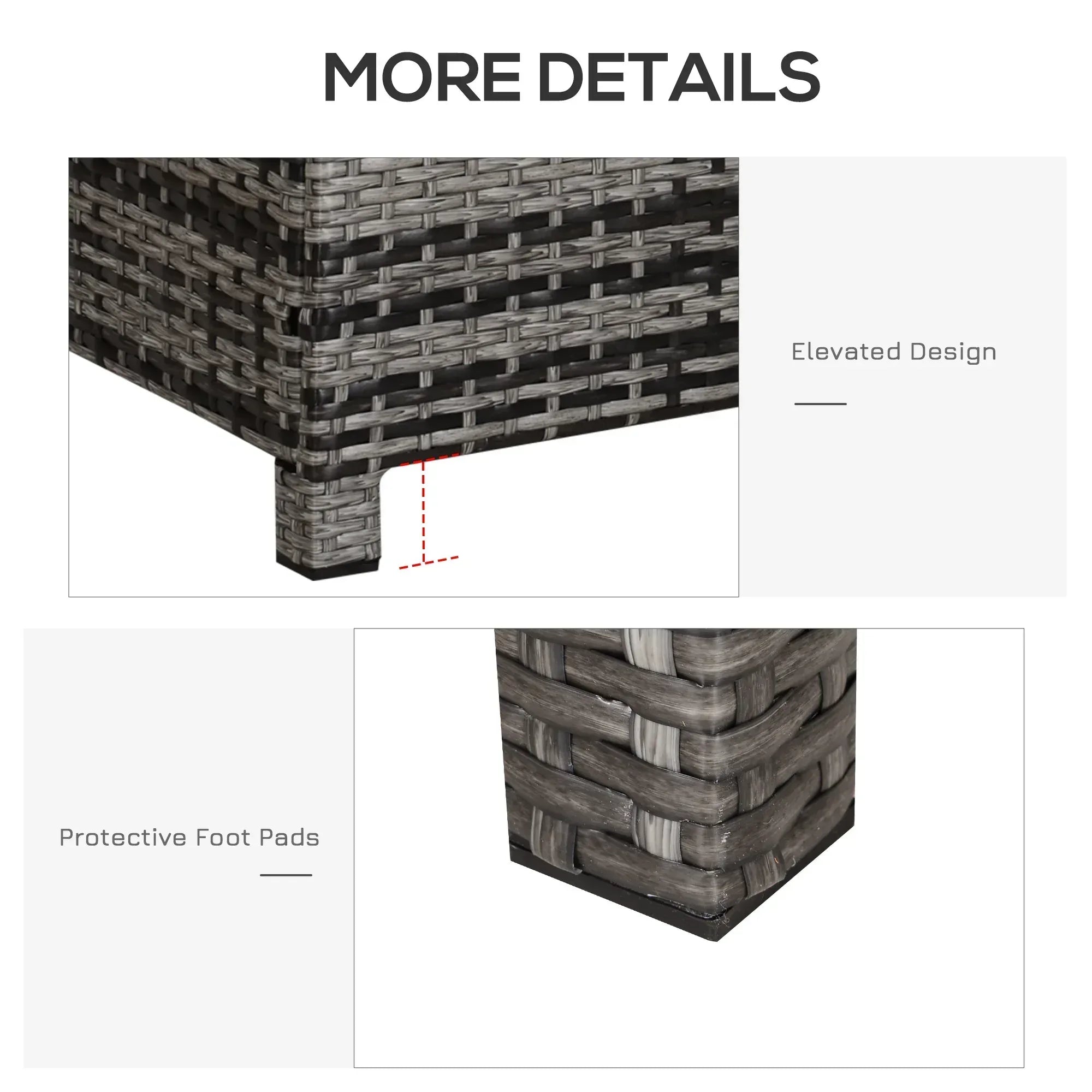 PE Rattan Garden Coffee Table, with Glass Table Top - Grey - Bobobiy