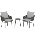 3-Piece Rattan Bistro Set, Garden Table and Chairs with 4 Cushions, Patio Rattan Conversation Furniture Set for Balcony, Porch, Terrace, Grey - Bobobiy