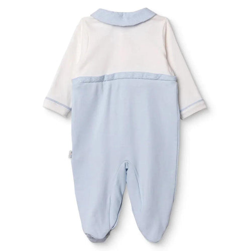 Bebetto Boys Footed Sleepsuit Snap Fastening Little Boss Shirt Collar Full Length Long Sleeve - Blue