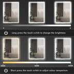 LED bathroom mirror shown in multiple brightness and color temperature settings
