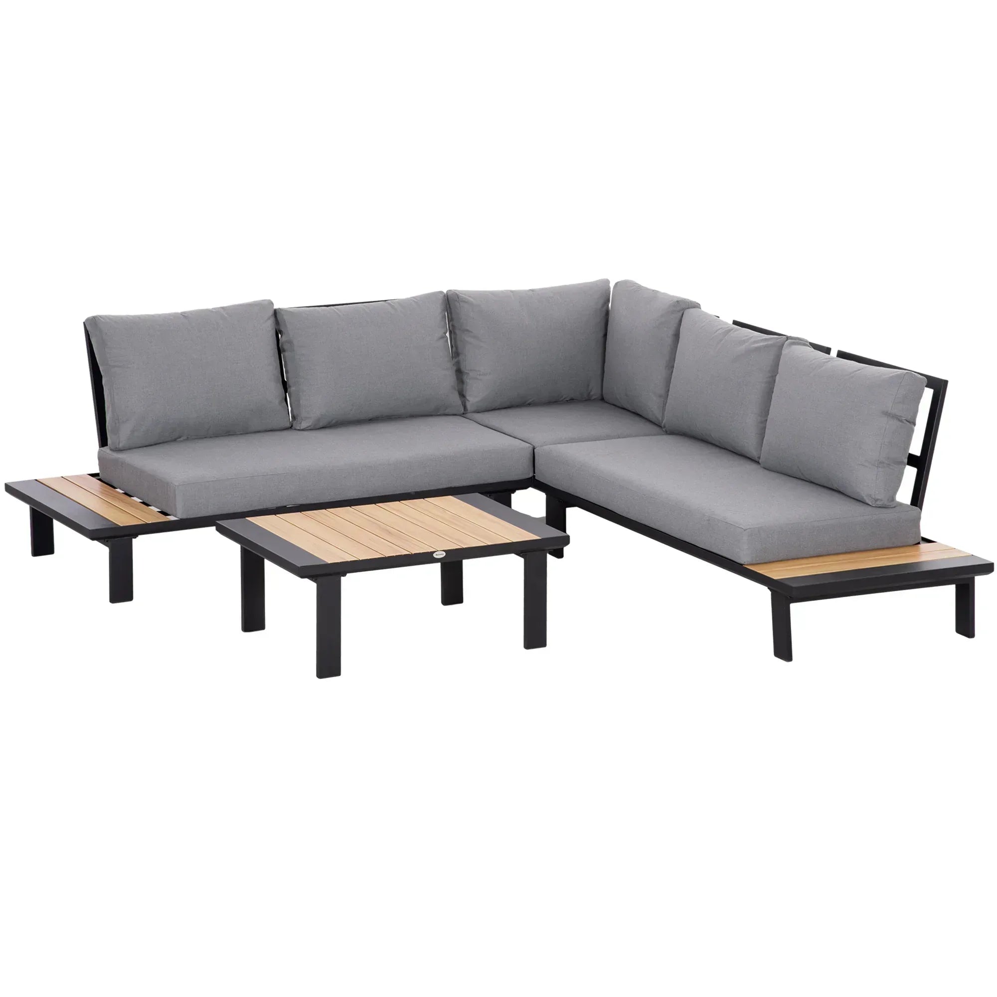 4 Pieces Aluminium Garden Furniture Set L Shape Sofa Set with Tables, Cushions for Indoor, Garden, Patio, Dark Grey - Bobobiy