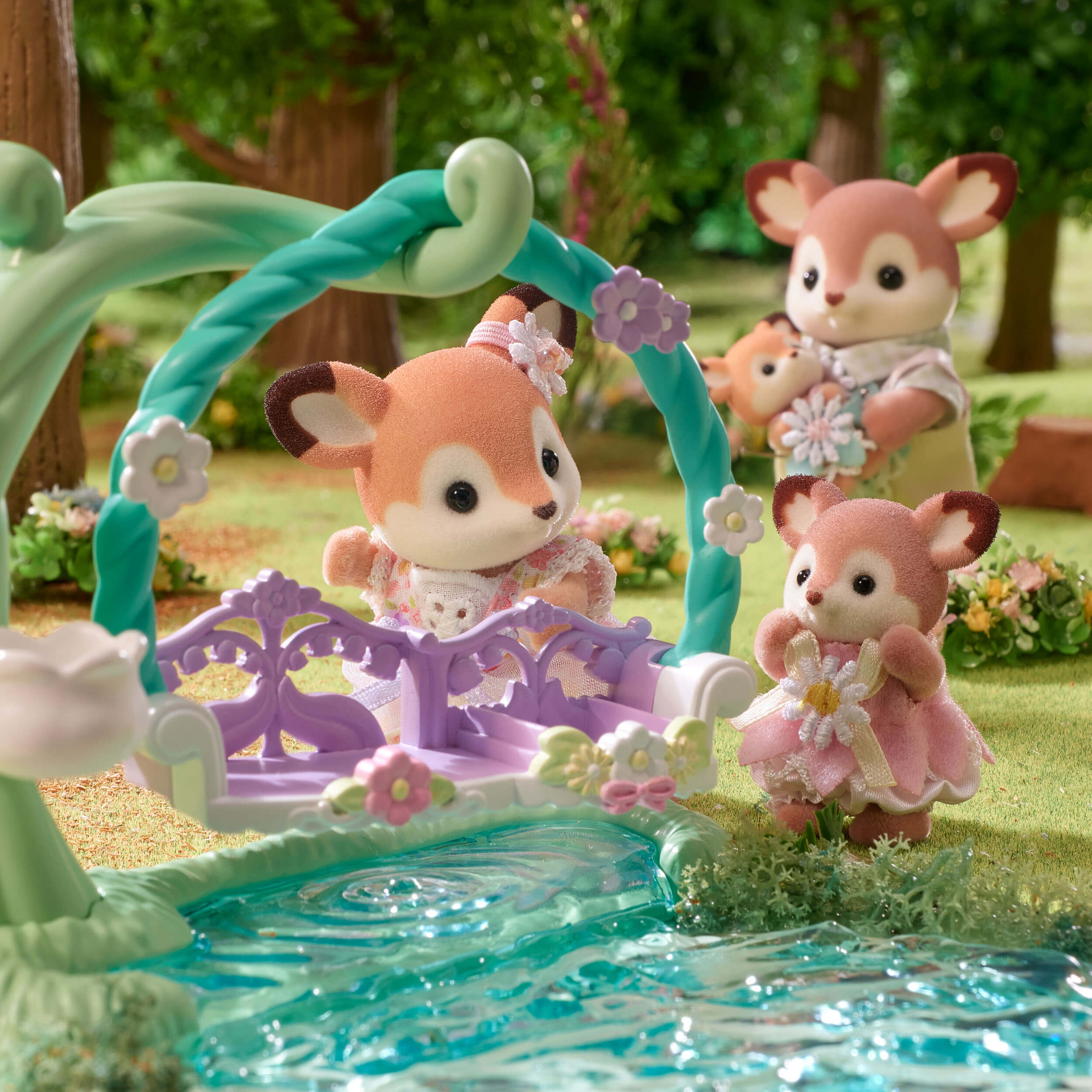 Sylvanian Families Deer Babies Floral Swing Set Toy for Ages 3 and Up
