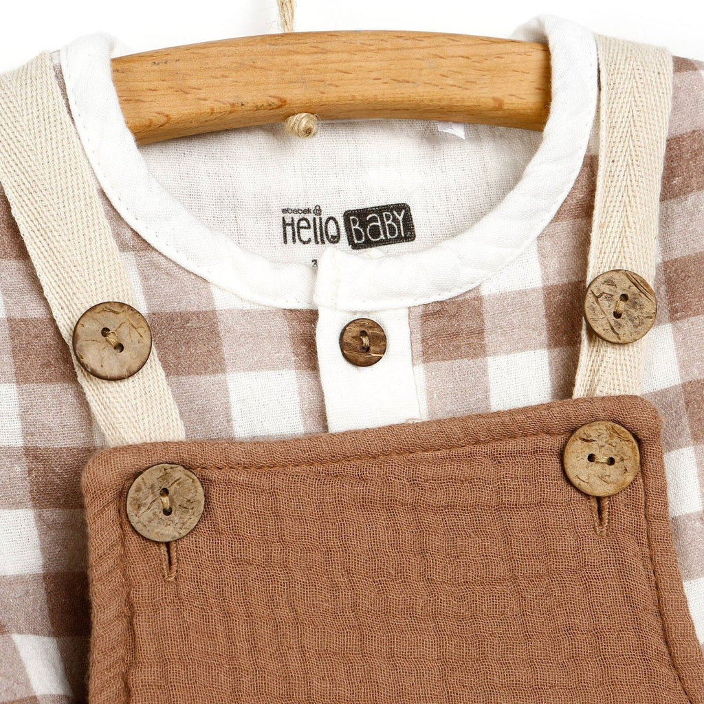 HelloBaby Newborn Muslin Overalls-Sweatshirt - Brown