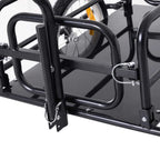 Black metal frame rail and side guard of bike cargo trailer