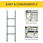 Trampoline ladder shown upright with three steps and curved handrails