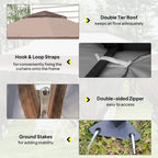 Khaki gazebo with double-tier roof, zipper access, and hook-and-loop curtain straps