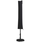 Black cantilever parasol cover with tall fabric panel and base tie cords
