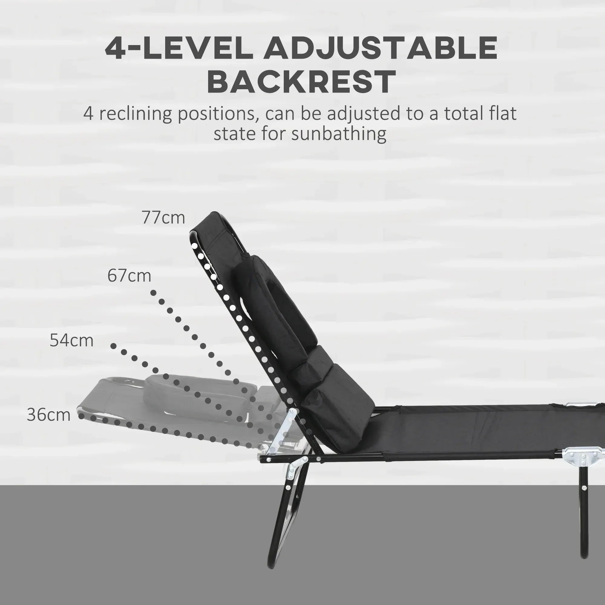 Folding Sun Loungers Set of 2 with Face Hole, 4-Position Adjustable Backrest Garden Recliner Chairs Sunbeds, Outdoor Lounge Chairs with 600 D Oxford Cloth Seat, Pillow for Beach, Black - Bobobiy