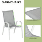 Grey mesh armchair with curved back and white powder-coated frame