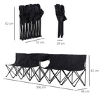Black 6-seat folding sports bench with padded seat panels and steel cross-frame legs
