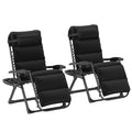 Set of Two Reclining Sun Loungers, with Cushion - Black - Bobobiy