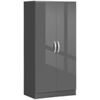 Grey high-gloss 2-door wardrobe with curved silver handles, rectangular doors
