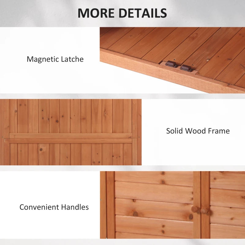 Wood potting bench details with magnetic latch, handles, and framed panels