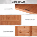 Wood potting bench details with magnetic latch, handles, and framed panels