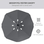 Dark grey patio umbrella canopy with wind vent for reduced wind stress