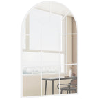 White arched grid mirror with window-style grid panes and white frame