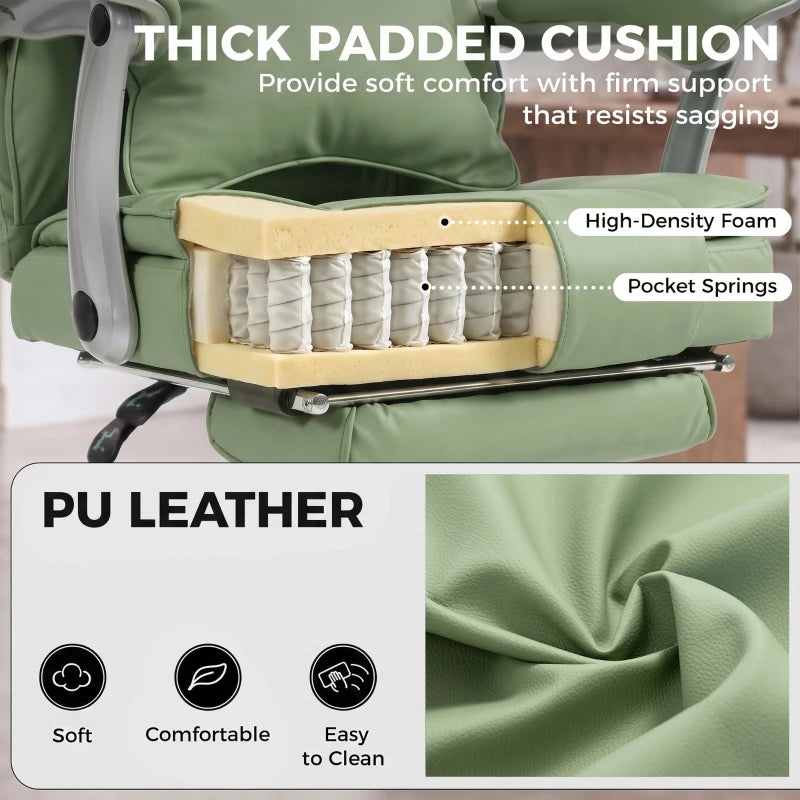 Light green PU leather chair cushion with high-density foam and pocket springs