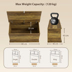 Brown blanket box dimensions diagram with hinged lid and weight capacity markings.