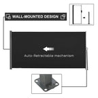 Wall-mounted retractable privacy screen with auto-retractable mechanism and gray frame