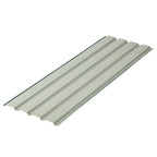 Light green corrugated steel roof sheet panel with raised ribbed ridges