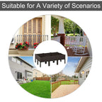 Brown elevated patio planter bed with woven rattan-style walls and short legs