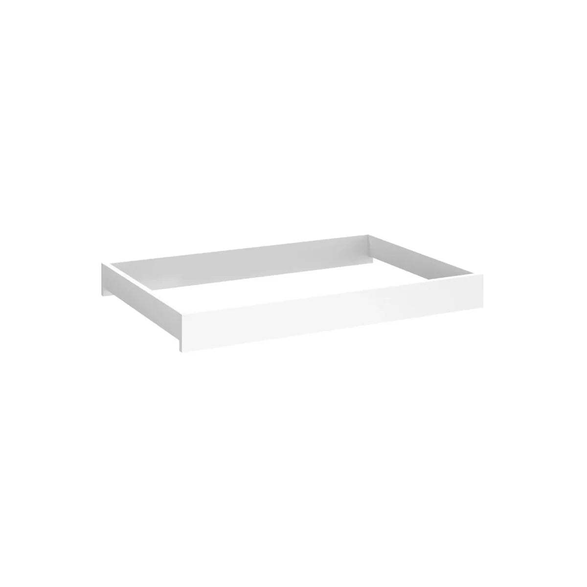 White changing dresser with open top tray for a changing pad