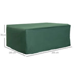 Green rectangular patio furniture cover with corner seams and fitted side panels