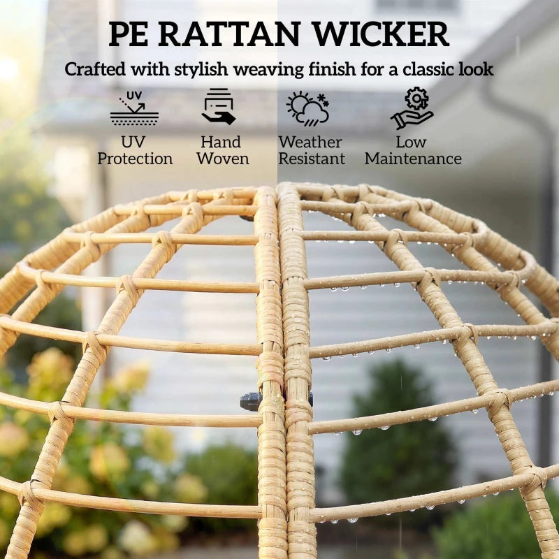 Beige PE rattan wicker weave on egg chair frame