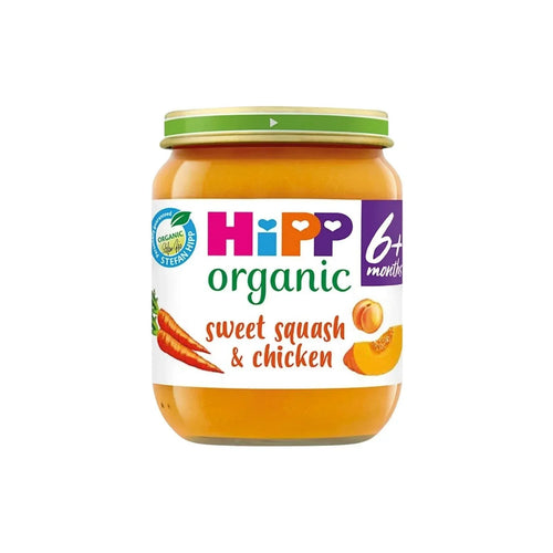 HiPP Organic Sweet Squash & Chicken Baby Food Jar 6+ months 125g - Bobobiy