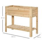 Natural wooden raised plant stand planter box with dimensions 100 x 40 x 84 cm