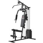 Black multifunction home gym machine with pulley station and 45 kg weight stack