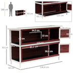 2-tier guinea pig hutch with white frame, red panels, and wire mesh compartments