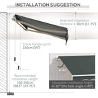Dark grey retractable awning canopy with adjustable mounting arms and crank handle.