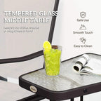 Tempered glass middle table with dark frame and smooth tabletop surface