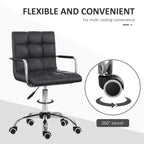 Black mid-back office chair with swivel base and rolling casters