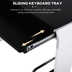 Sliding keyboard tray underside with metal rails and smooth pull-out motion