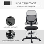 Black standing desk chair with adjustable seat height, armless design, mesh back, swivel base