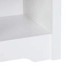 White open shelf compartment with side panel, close-up of bedside table.