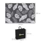 Grey-and-white leaf-pattern outdoor rug with carry bag, rectangular size