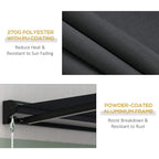 Grey electric awning with powder-coated aluminum frame and textured fabric detail