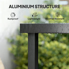 Aluminium table leg and corner joint of a black outdoor dining table